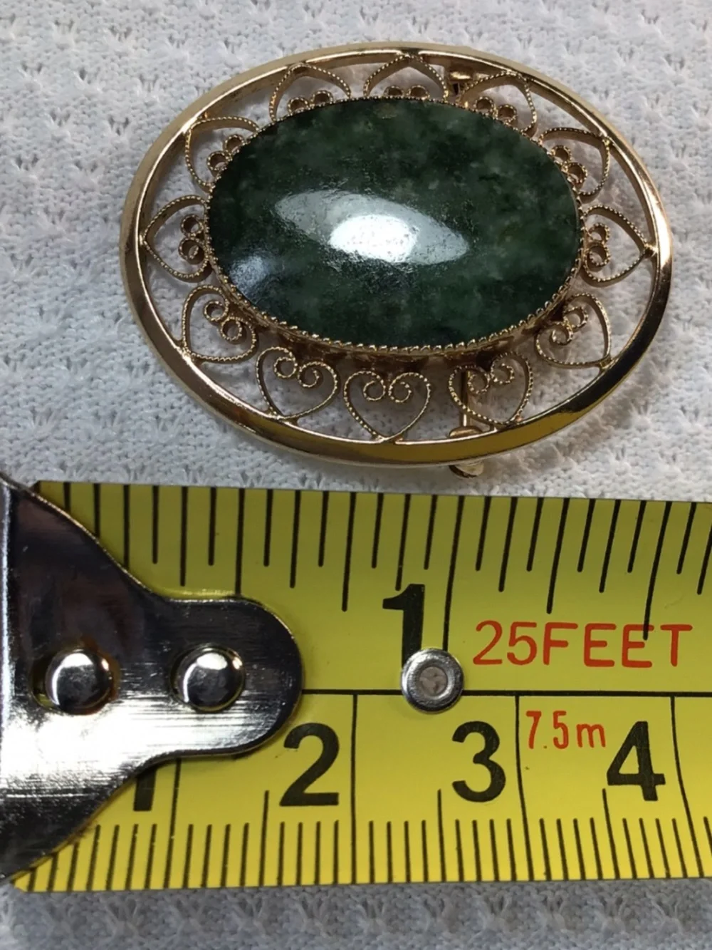 Vintage Designer Signed Catamore 1/20 12K Gold Filled Green Gemstone Pin Brooch
